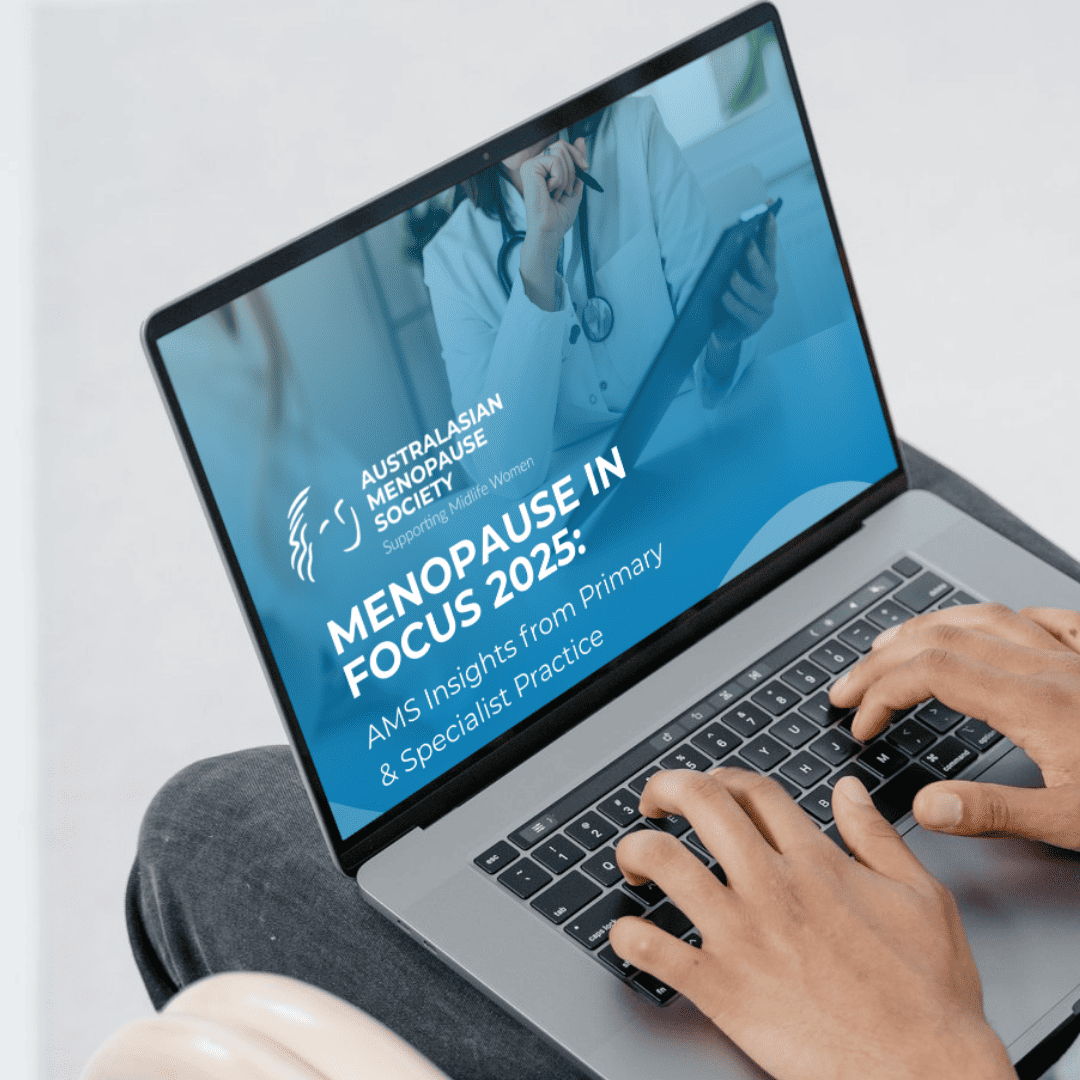 AMS member survey research shown on a laptop
