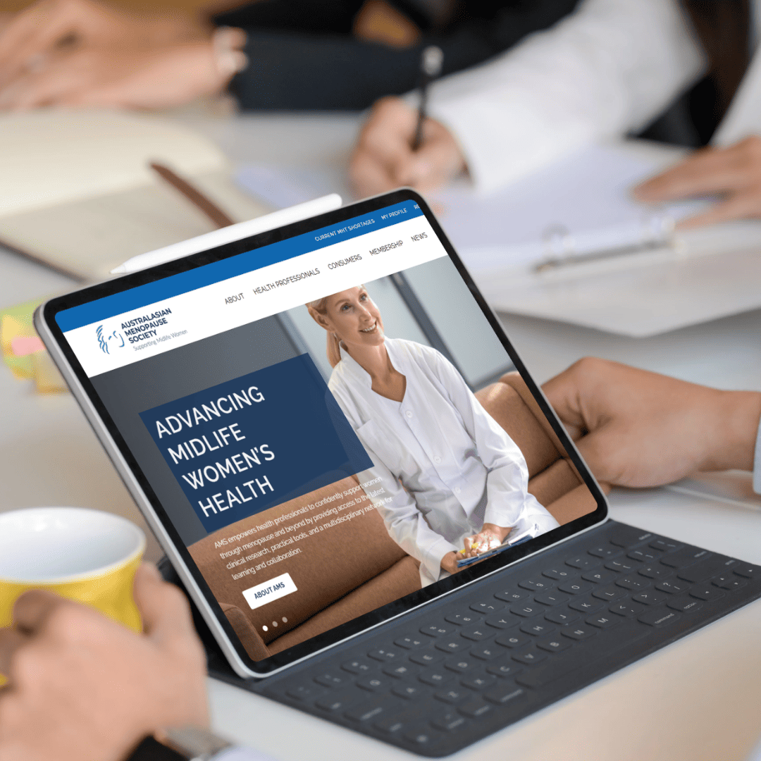 The Australasian Menopause Society website displayed on a tablet