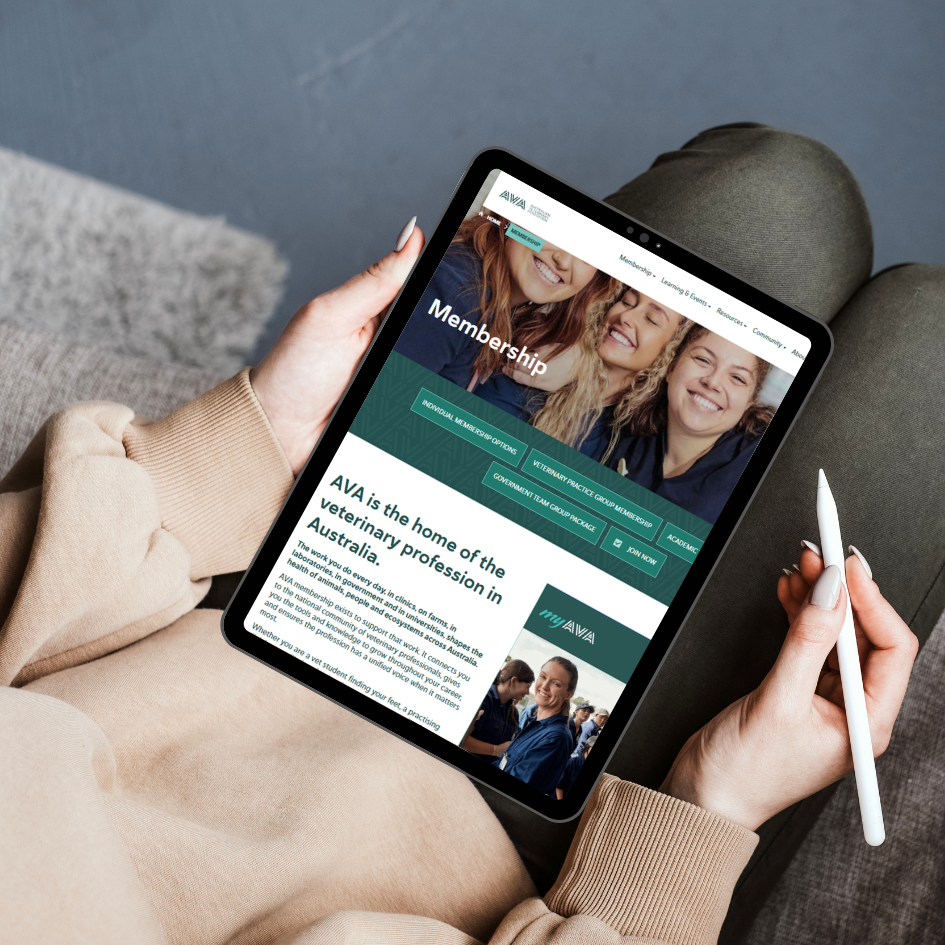 The AVA Membership page shown on a tablet