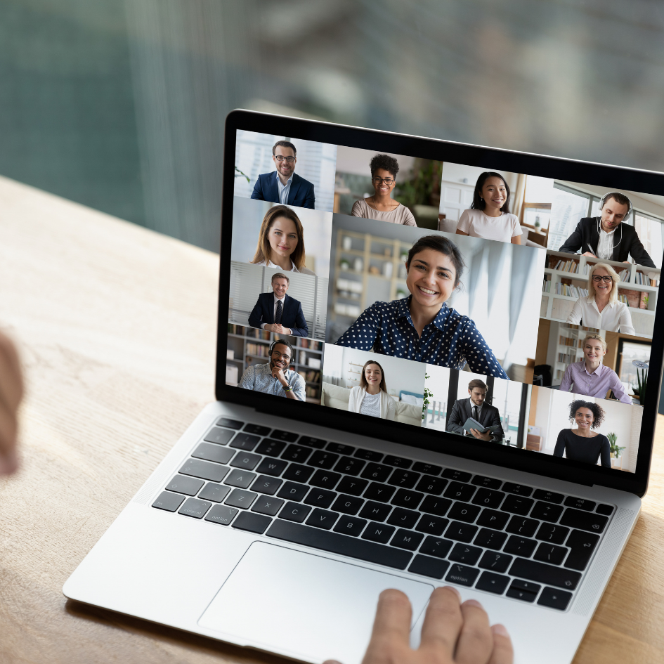 Member interview video call shown on a laptop