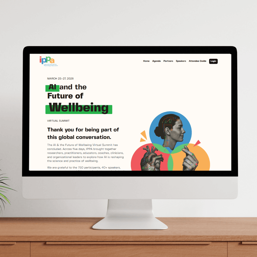 The AI and the Future of Wellbeing summit website displayed on a desktop computer