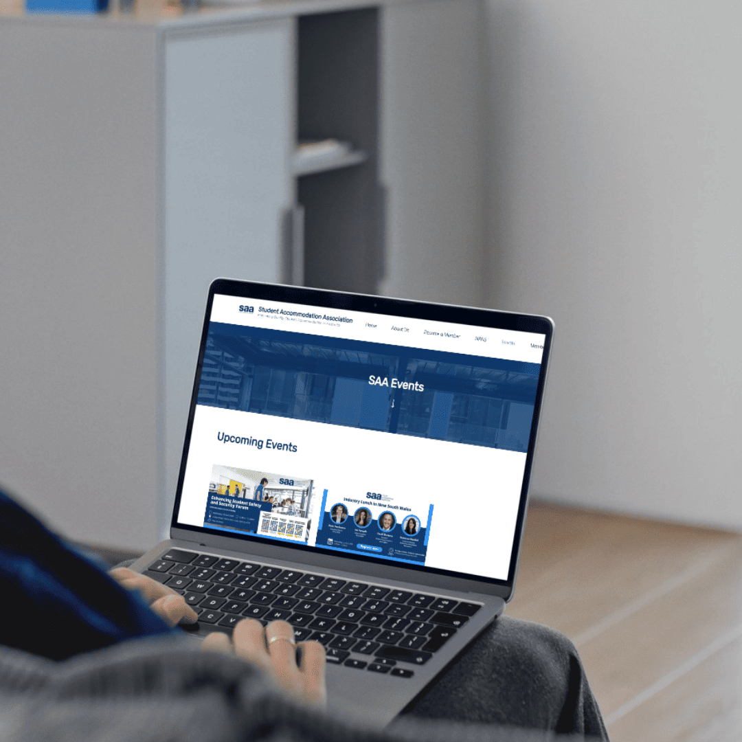 The SAA Events page shown on a laptop