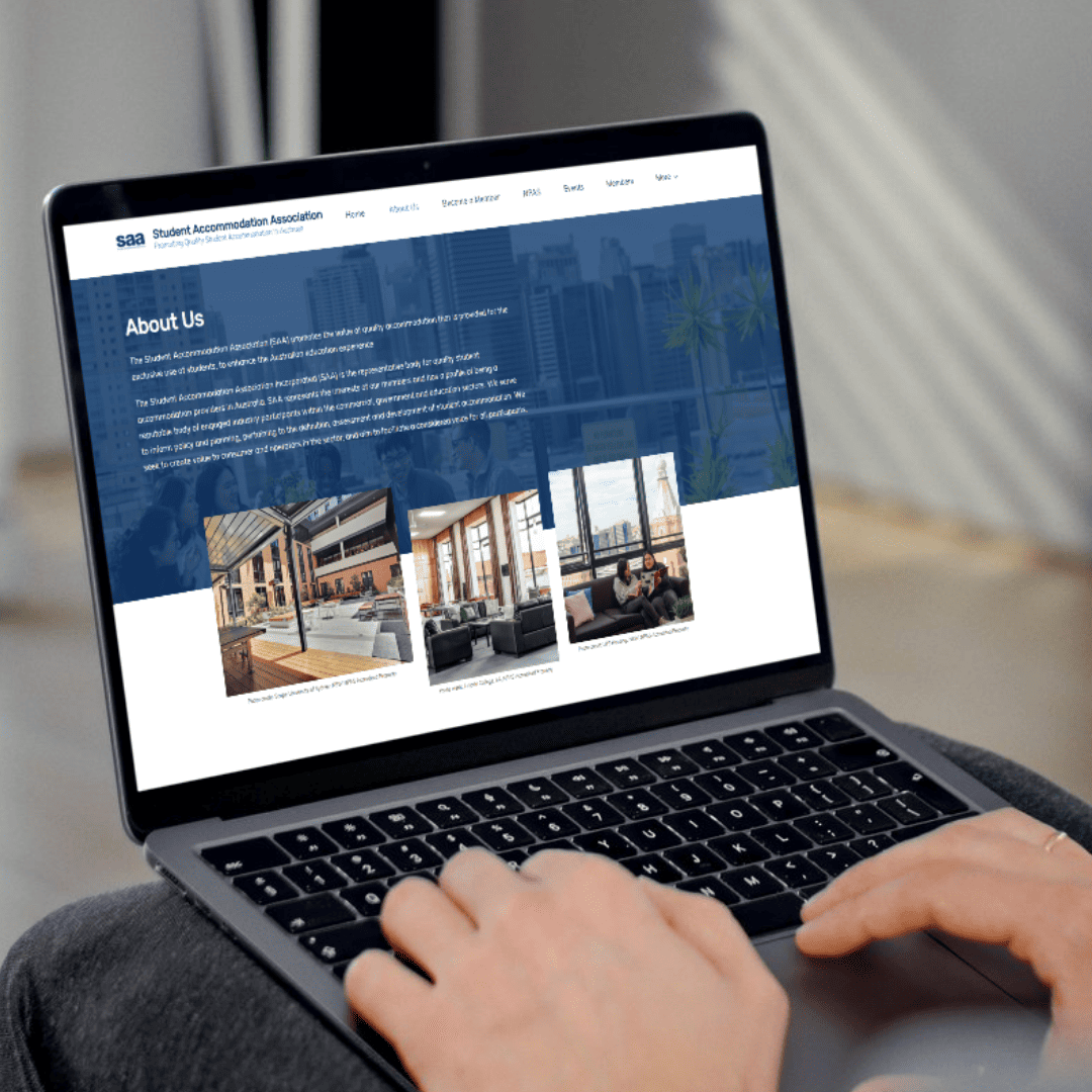 The Student Accommodation Association website shown on a laptop