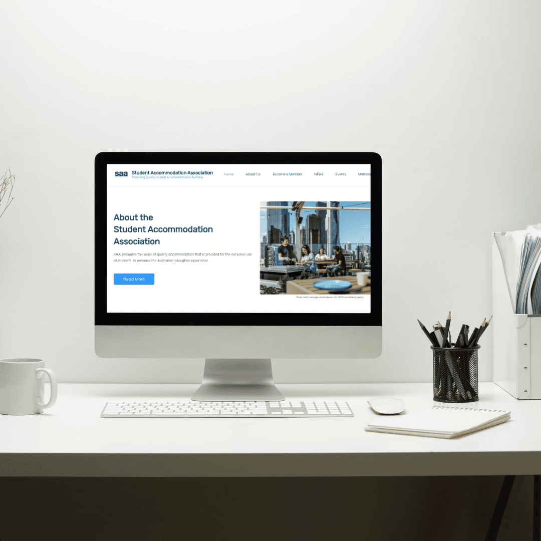 The Student Accommodation Association website displayed on a desktop computer